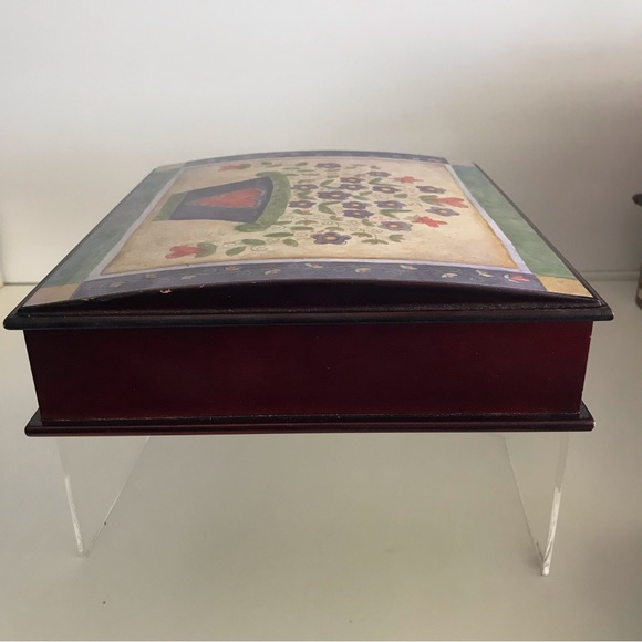 Wooden Jewelry Box Theresa Kogut Print Folk Art Flower Basket - Vintage - Picture 3 of 14